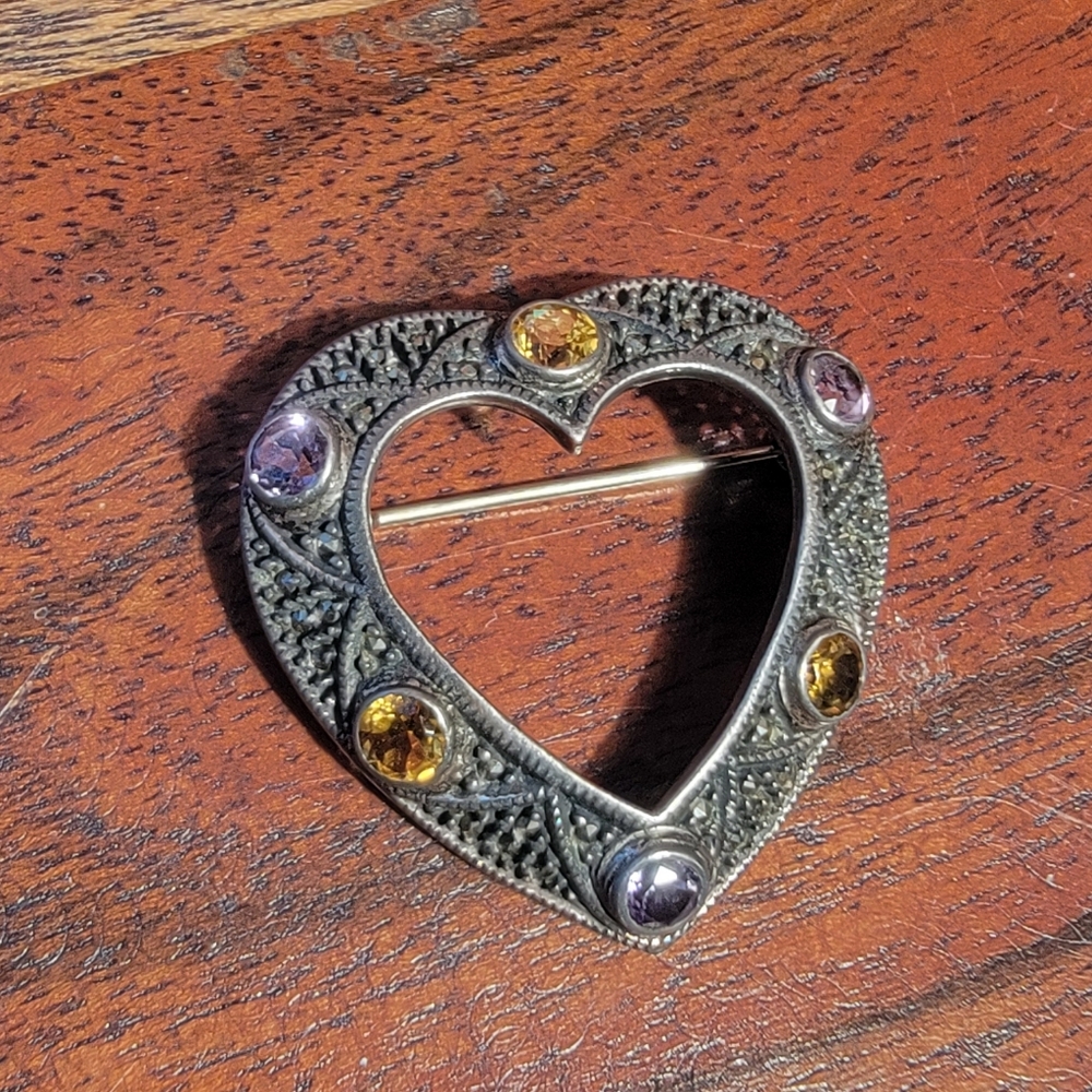 Judith Jack Sterling Amethsyt, Citrine And Marcasite Brooch
